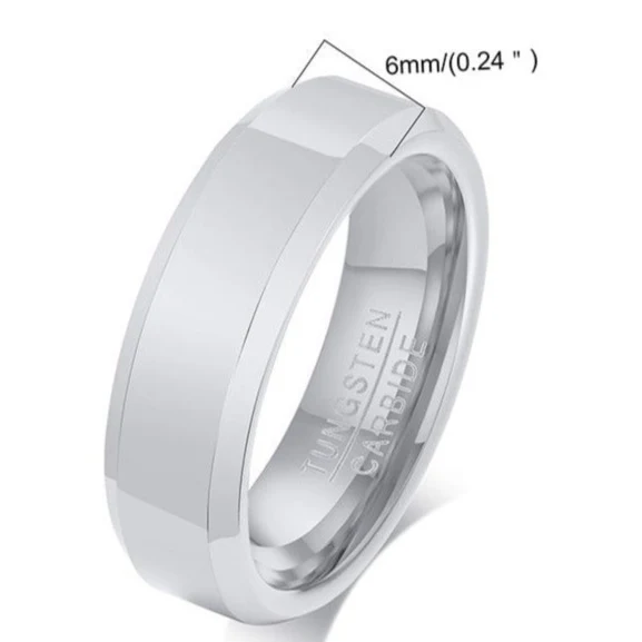 Aliança em Tungsténio Prateada, com 6mm de Largura, Plana e Brilhante em Cima, Angular e Brilhante nos Lados - REF1326 - Image 14