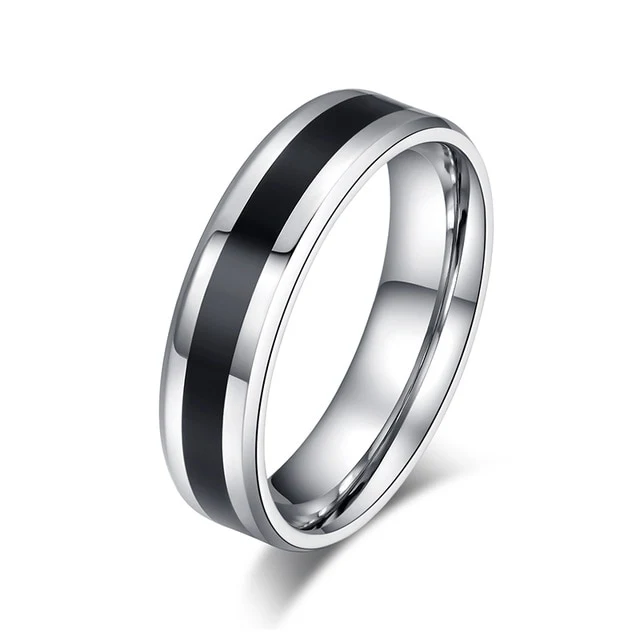 Aliança Prateada com Banda Preta 4mm e 6mm em Aço para Casamento, Namoro ou Compromisso - REF00004 - Image 3