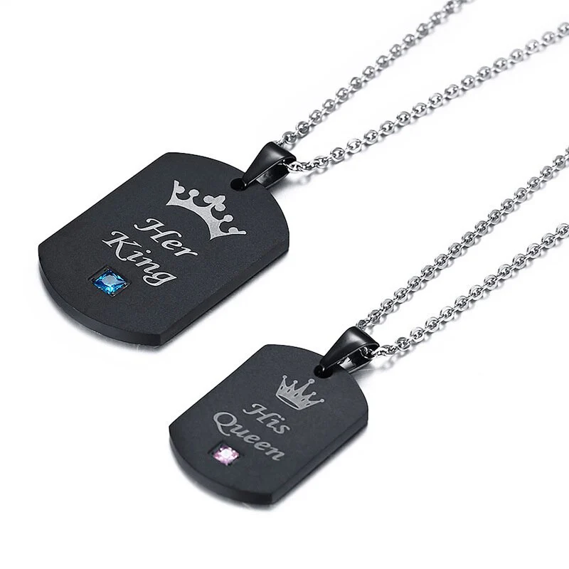 2 Colares para Namorados ou Casais - His Queen/ Her King - em Aço - REF1085 - Image 5