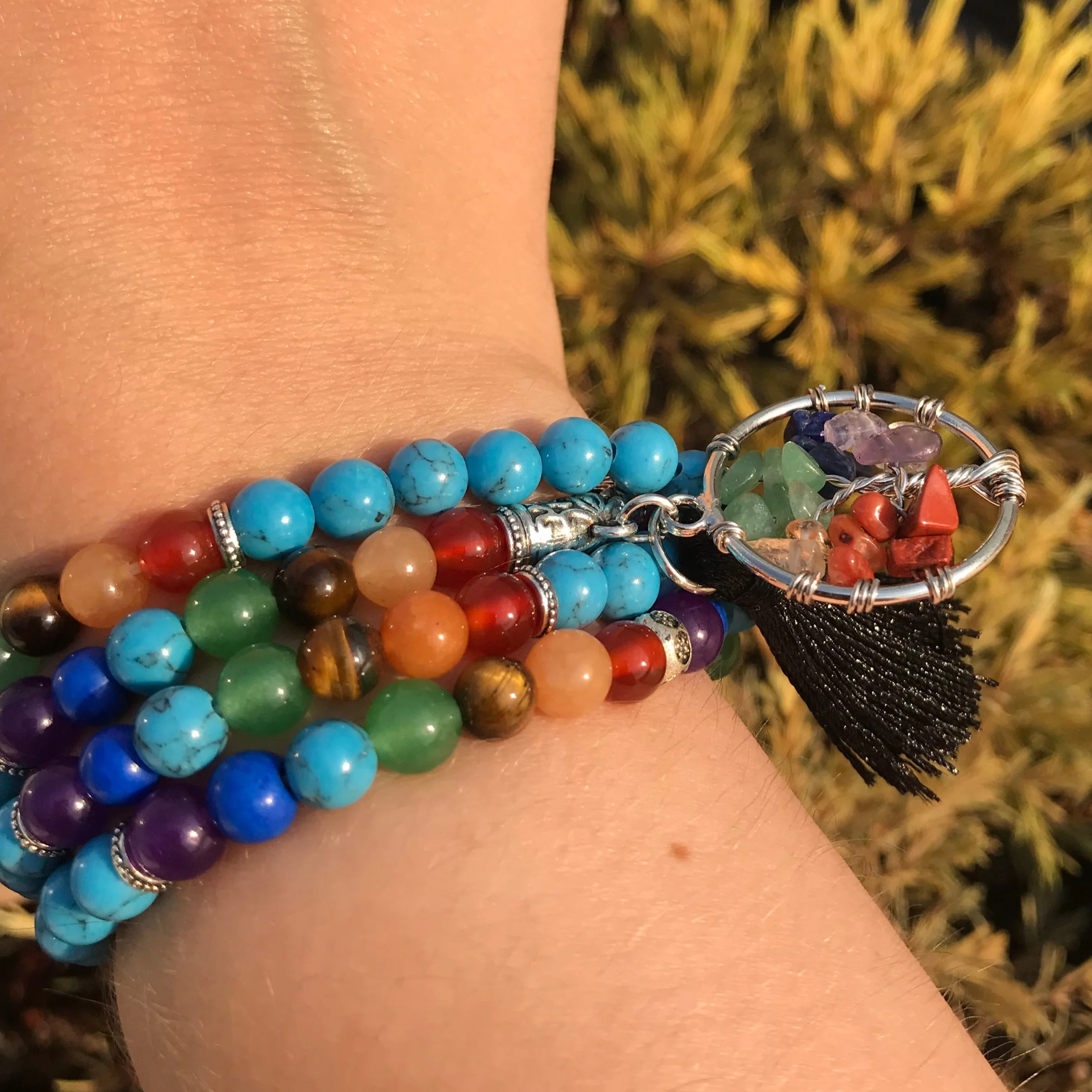 Japamala 7 Chakras com Pedras Naturais Howlita Azul e Árvore da Vida com Tassel - REF1005 - Image 5