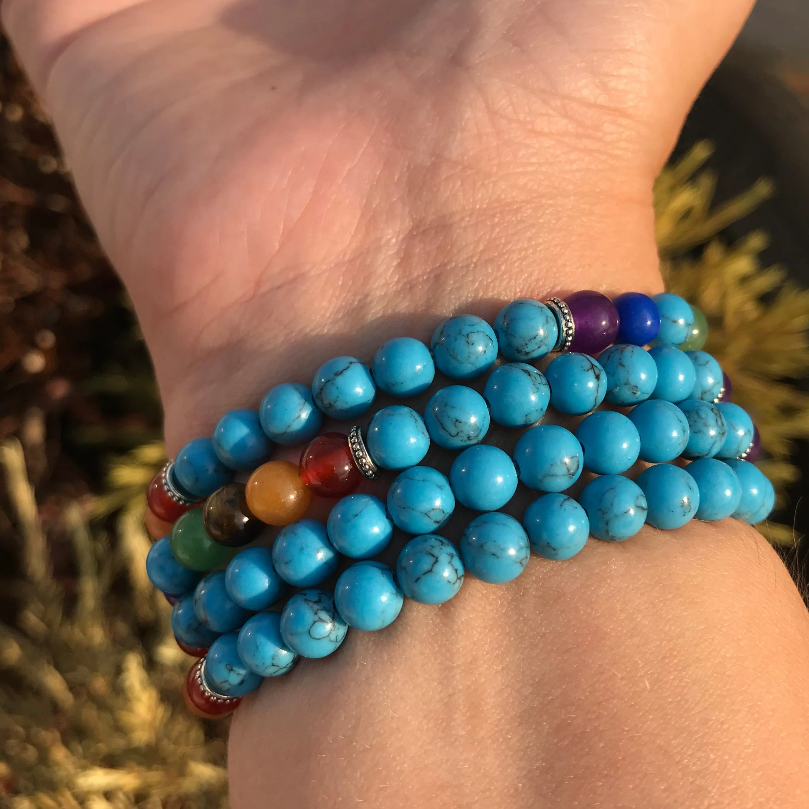 Japamala 7 Chakras com Pedras Naturais Howlita Azul e Árvore da Vida com Tassel - REF1005 - Image 7