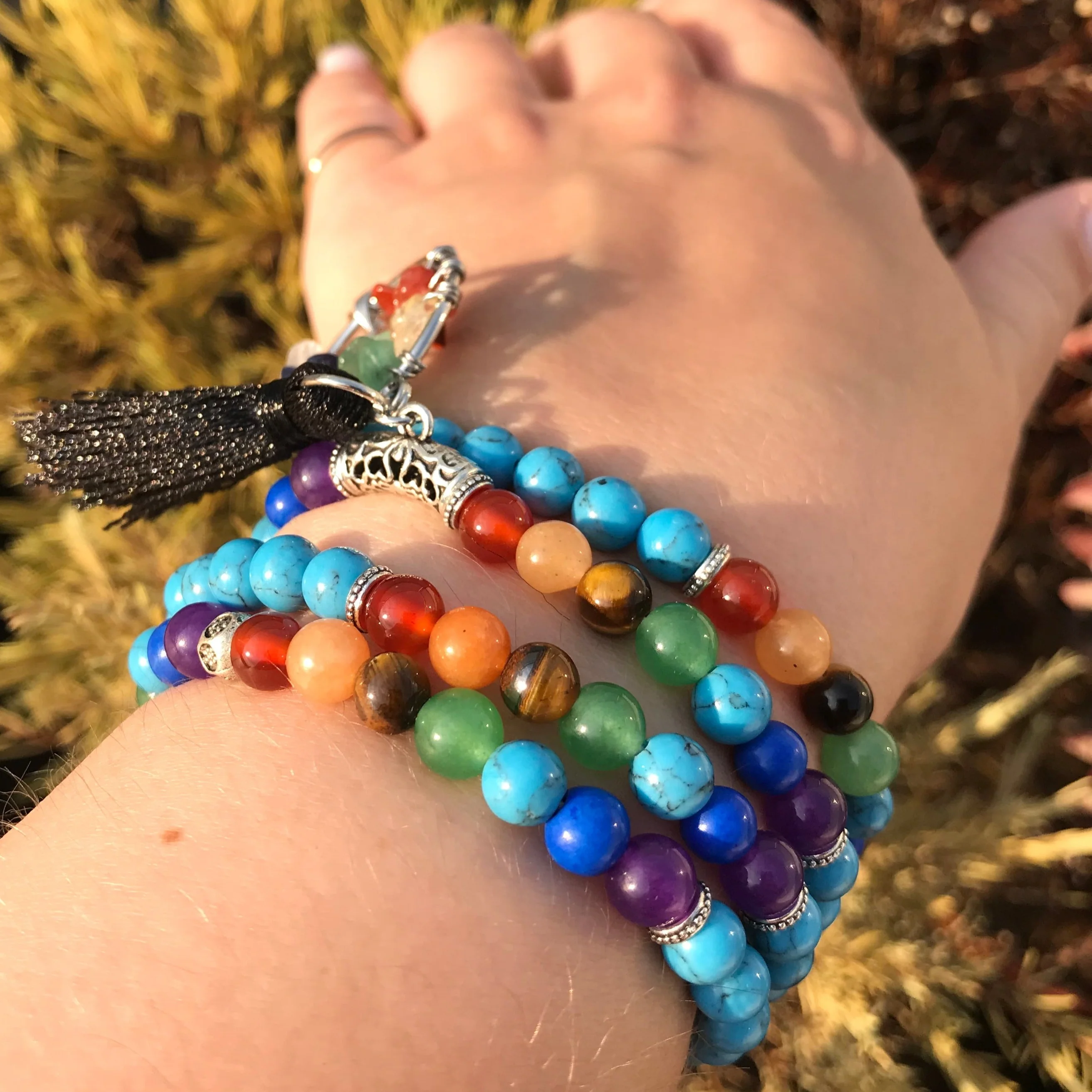 Japamala 7 Chakras com Pedras Naturais Howlita Azul e Árvore da Vida com Tassel - REF1005 - Image 9