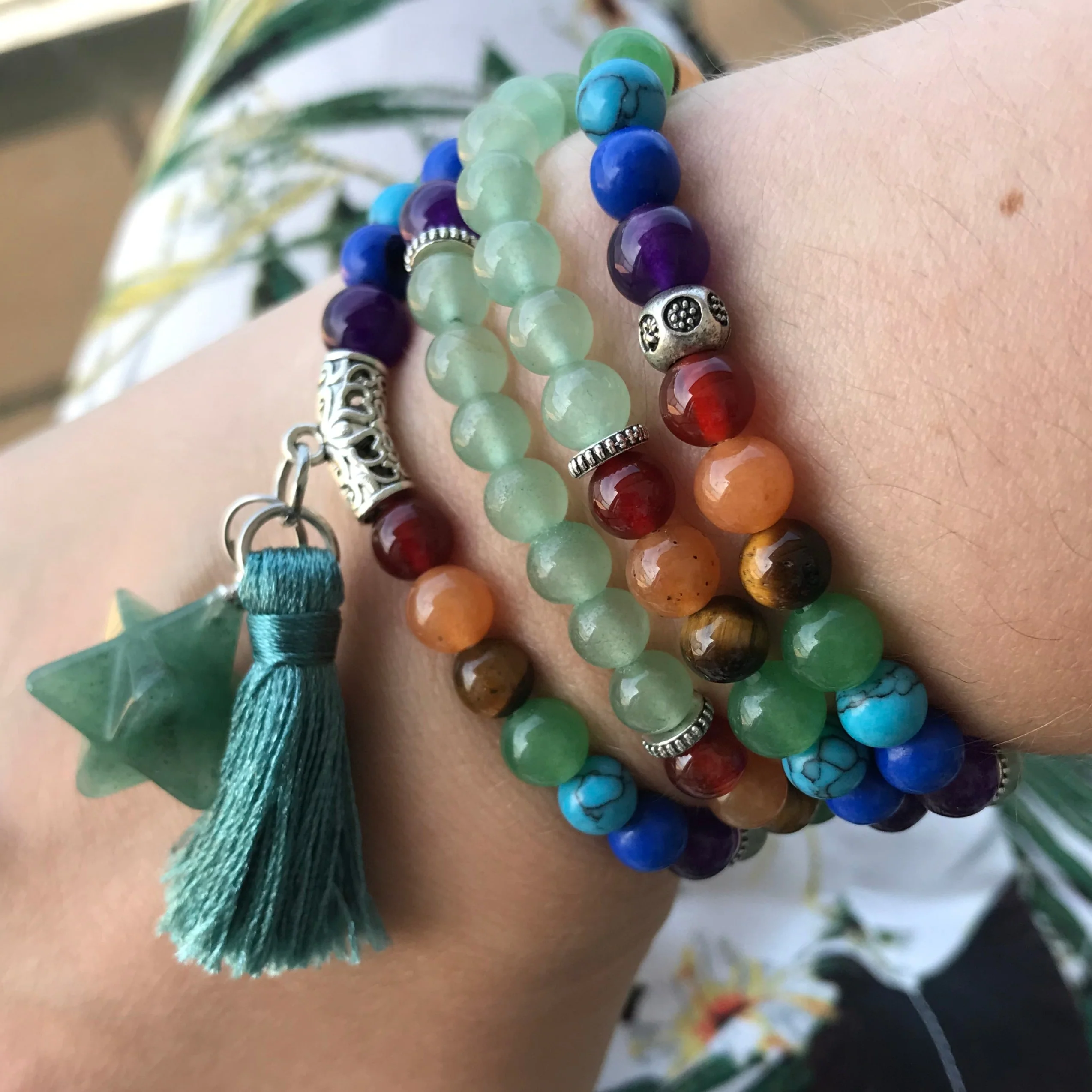 Japamala Aventurina - Simbolo da Purificação e Rejuvenescimento - 7 Chakras com Tassel e Estrela - REF1036 - Image 3