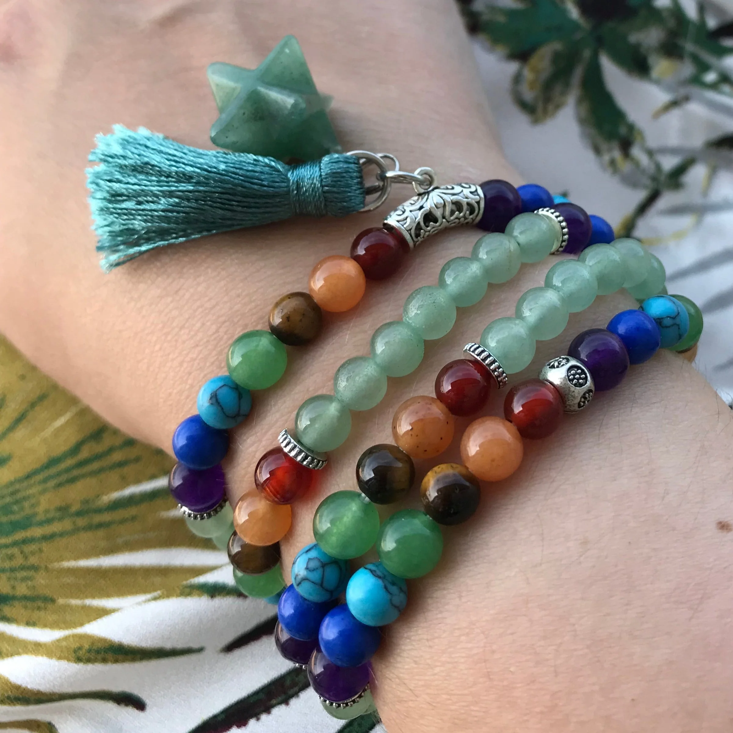 Japamala Aventurina - Simbolo da Purificação e Rejuvenescimento - 7 Chakras com Tassel e Estrela - REF1036 - Image 7