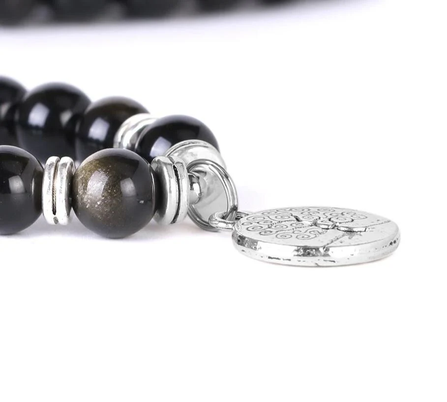 Japamala com Pedras Naturais Obsidiana e Pendente Árvore da Vida - REF1140 - Image 4