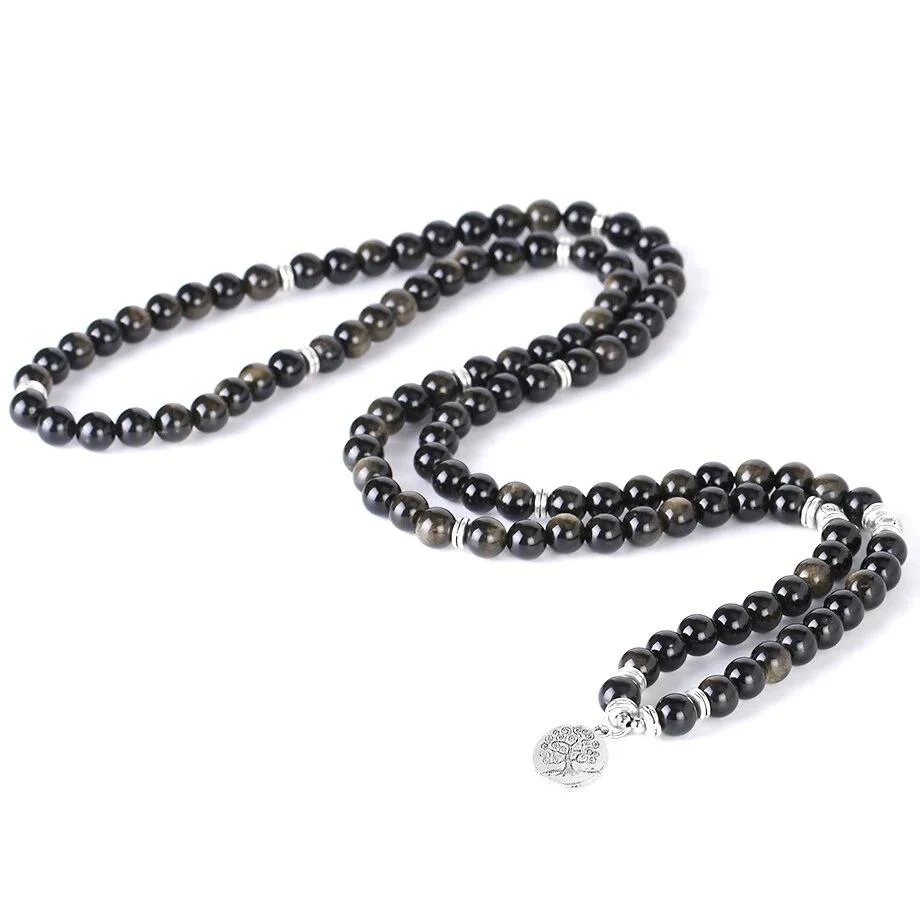 Japamala com Pedras Naturais Obsidiana e Pendente Árvore da Vida - REF1140 - Image 5