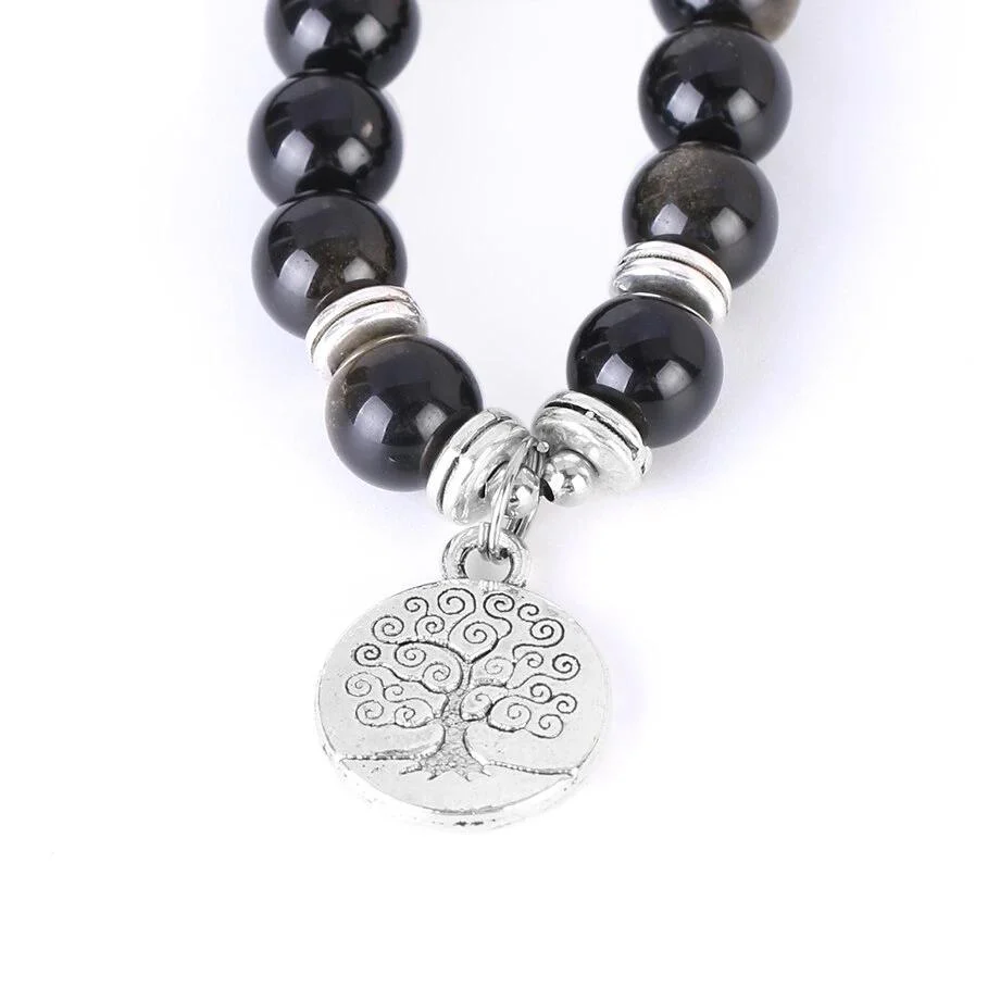 Japamala com Pedras Naturais Obsidiana e Pendente Árvore da Vida - REF1140 - Image 6