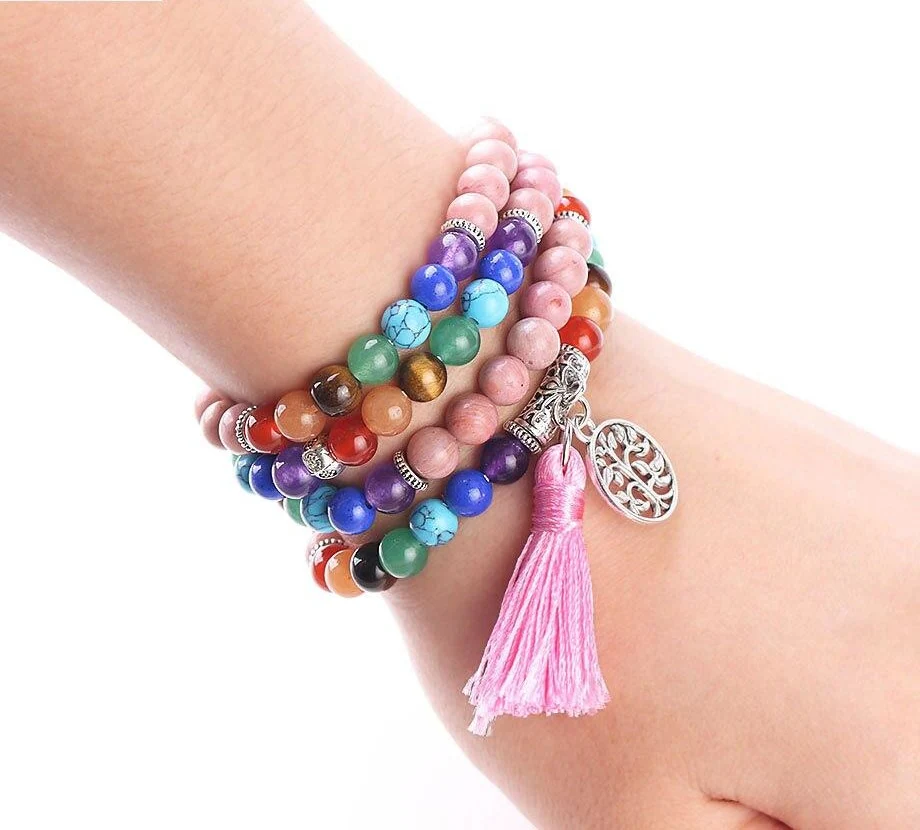 Japamala Rodonite - Símbolo do Equilíbrio Emocional - com Tassel e Pendente Árvore da Vida - REF1044 - Image 3