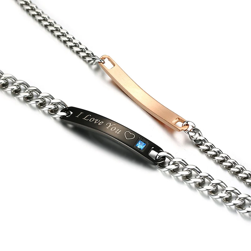 Conjunto de Pulseiras para Namorados ou Casais - I Love You com Coração e Pedra - em Aço - REF1067 - Image 5