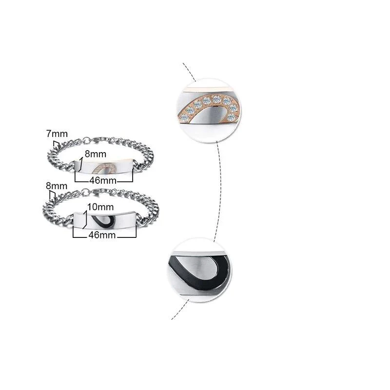 Conjunto de Pulseiras para Namorados ou Casais - Um Coração para Dois - em Aço - REF1066 - Image 7